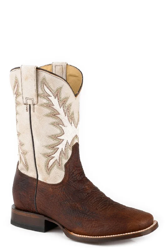 Stetson Mens Cole Cognac/White Bison Leather Cowboy Boots