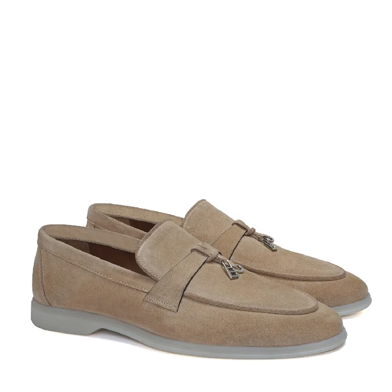 Yacht Loafer in Beige suede Leather with Rubberized sole