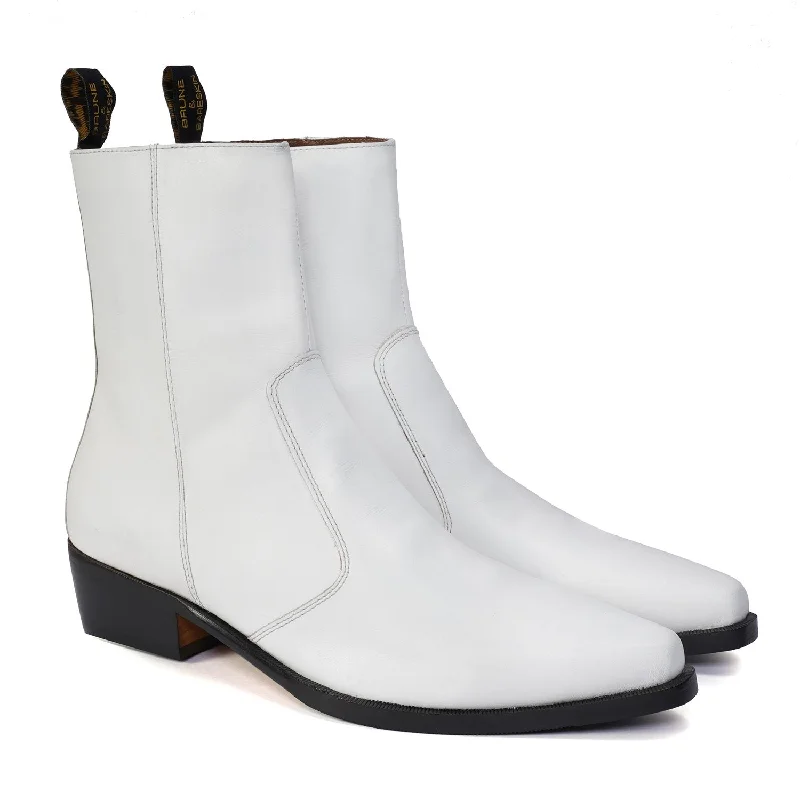 Cuban Heel Cowboy Boot in Genuine White Leather