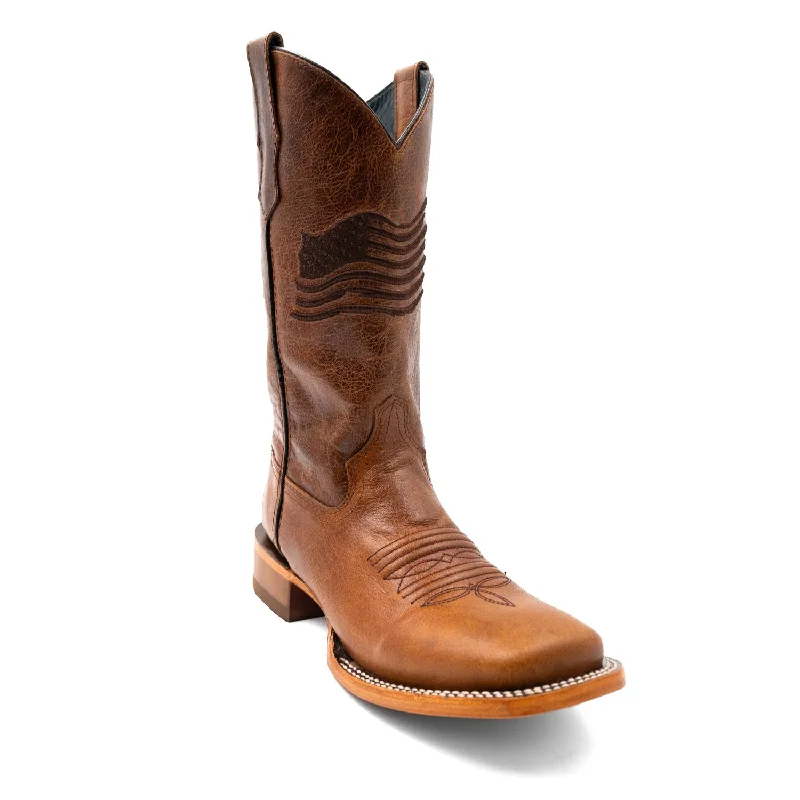 Ferrini Mens Patriot Square Toe Honey Leather 13in Cowboy Boots