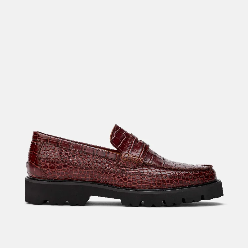 Adler Brandy Croc Leather Penny Loafers