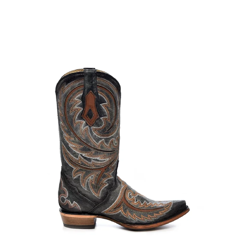 Corral Mens Inlay Triad Snip Toe Brown Cowhide Leather 12.5in Cowboy Boots