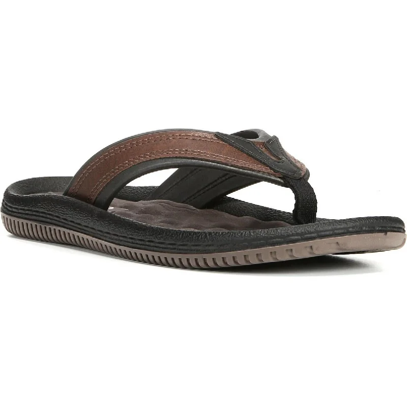 Dr. Scholl's Shoes Mens Donnar Faux Leather Thong Flip-Flops