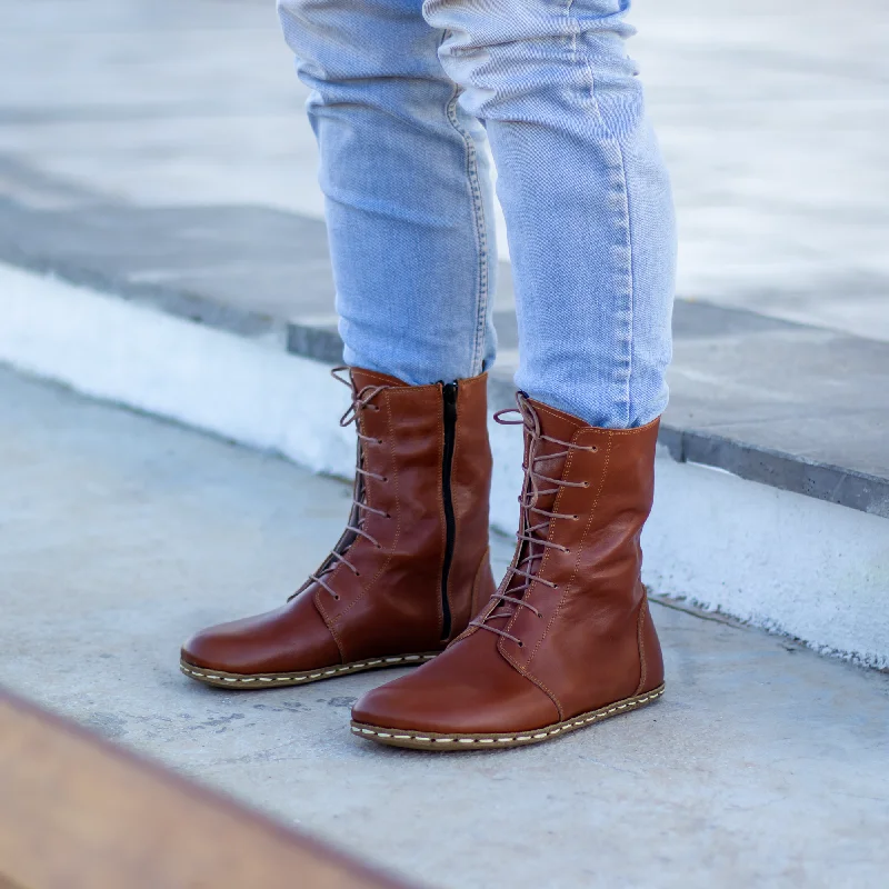 Barefoot Leather Lace-up Tornado Brown Boots for Men