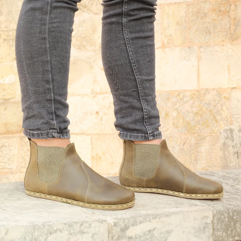 Chelsea Barefoot Boots Military Green Handmade Men's