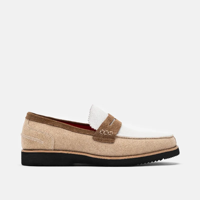 Abe Camel/White Suede Penny Loafers