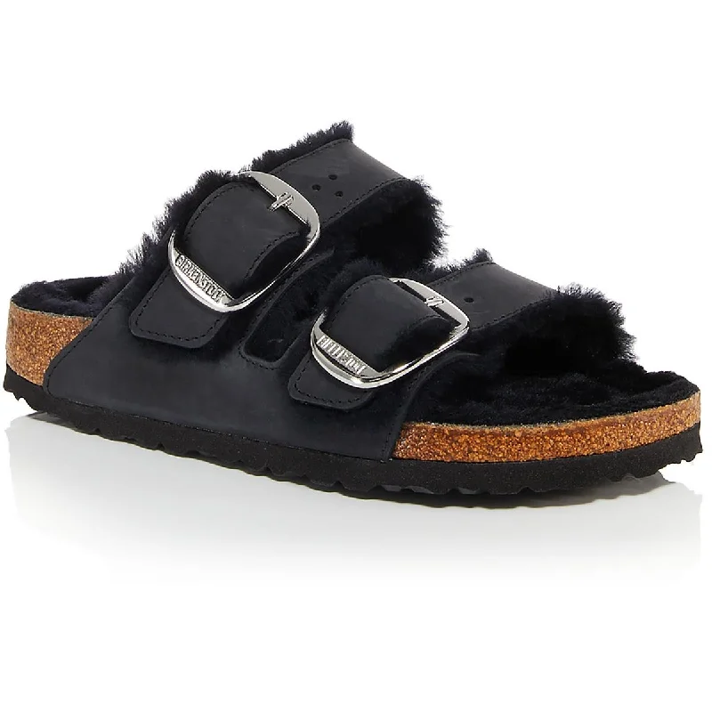 Birkenstock Mens Arizona Big Buckle Shearling Leather Footbed Slide Sandals