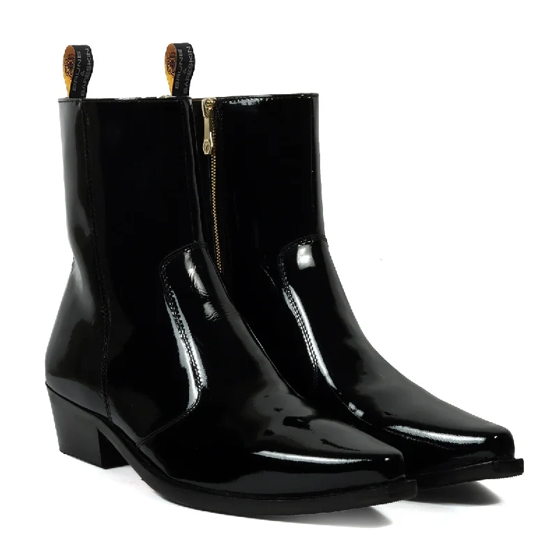 Black Cuban Heel Patent Leather Cowboy Boots By Brune & Bareskin