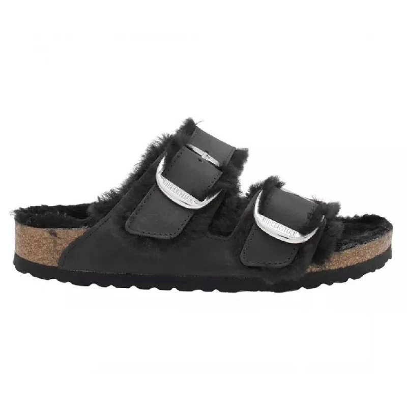 Arizona Big Buckle Shearling Oiled Leather Unisex Slide Sandals